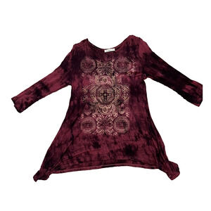 Cactus Asymmetric Top Medium Y2K Grunge Embellished Indie Sleaze 3/4 Sleeve